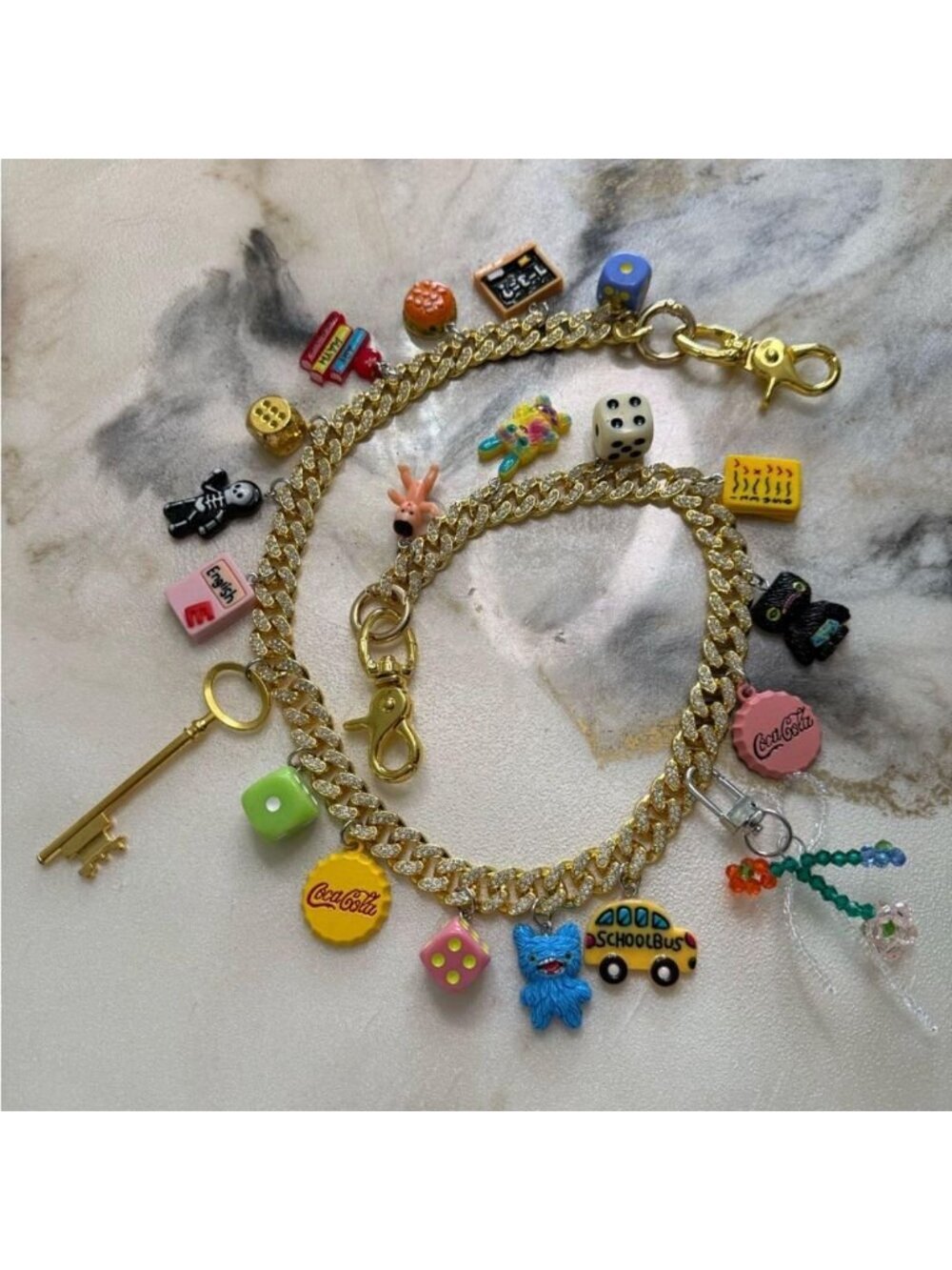 Women's Gold and Blue Extra Long Bag Chain